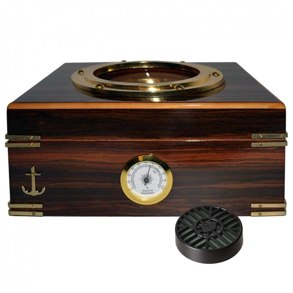 Humidor Gangway Humidor Supreme Divisória de Cedro Espanhol Higrômetro de Vidro Janela em Vigia Capacidade para 50 Charutos