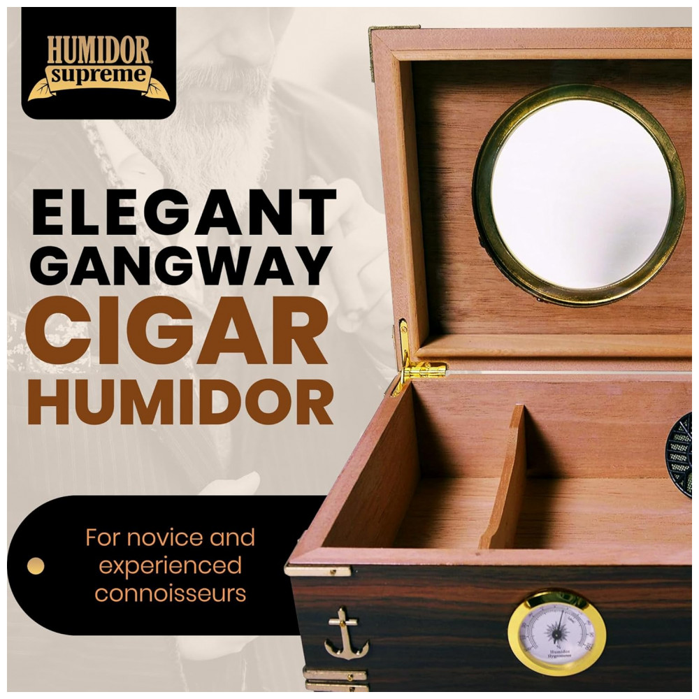 Humidor Gangway Humidor Supreme Divisória de Cedro Espanhol Higrômetro de Vidro Janela em Vigia Capacidade para 50 Charutos