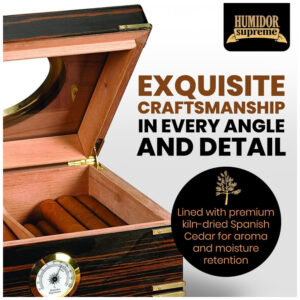 Humidor Gangway Humidor Supreme Divisória de Cedro Espanhol Higrômetro de Vidro Janela em Vigia Capacidade para 50 Charutos