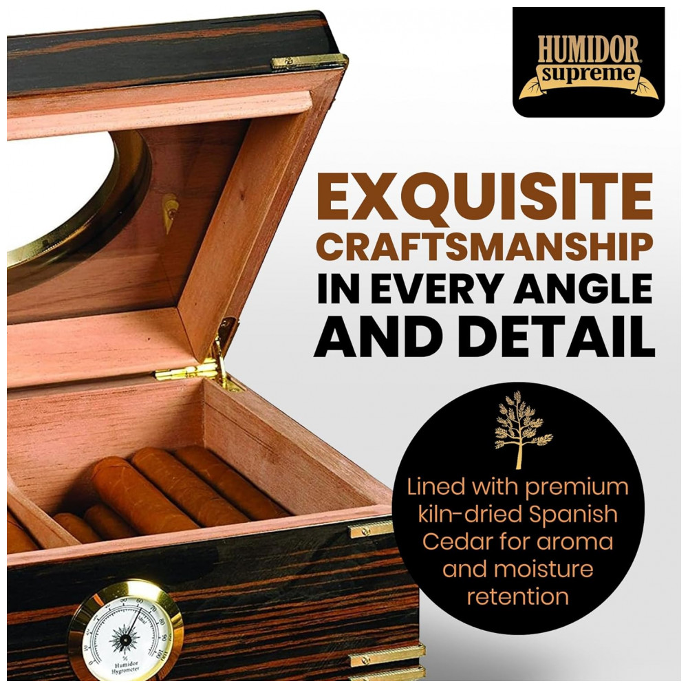 Humidor Gangway Humidor Supreme Divisória de Cedro Espanhol Higrômetro de Vidro Janela em Vigia Capacidade para 50 Charutos
