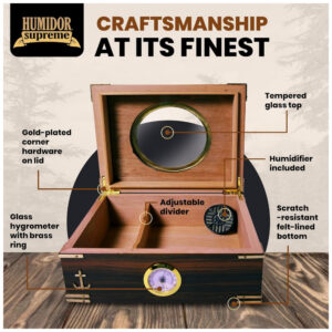 Humidor Gangway Humidor Supreme Divisória de Cedro Espanhol Higrômetro de Vidro Janela em Vigia Capacidade para 50 Charutos