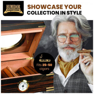 Humidor Gangway Humidor Supreme Divisória de Cedro Espanhol Higrômetro de Vidro Janela em Vigia Capacidade para 50 Charutos