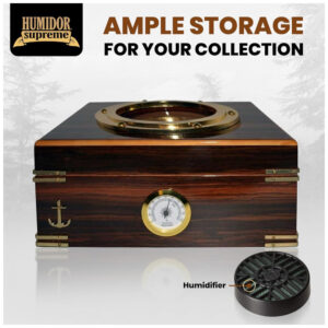 Humidor Gangway Humidor Supreme Divisória de Cedro Espanhol Higrômetro de Vidro Janela em Vigia Capacidade para 50 Charutos