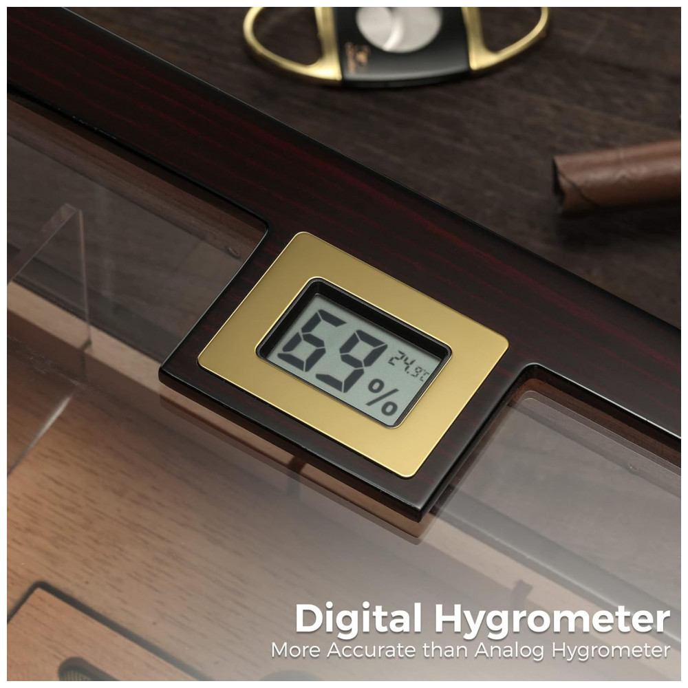 Humidor para Charutos Woodronic Cristal com Iluminação LED de 6 Cores e Higrômetro Digital 120 Unidades