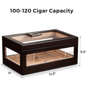 Humidor para Charutos Woodronic Cristal com Iluminação LED de 6 Cores e Higrômetro Digital 120 Unidades