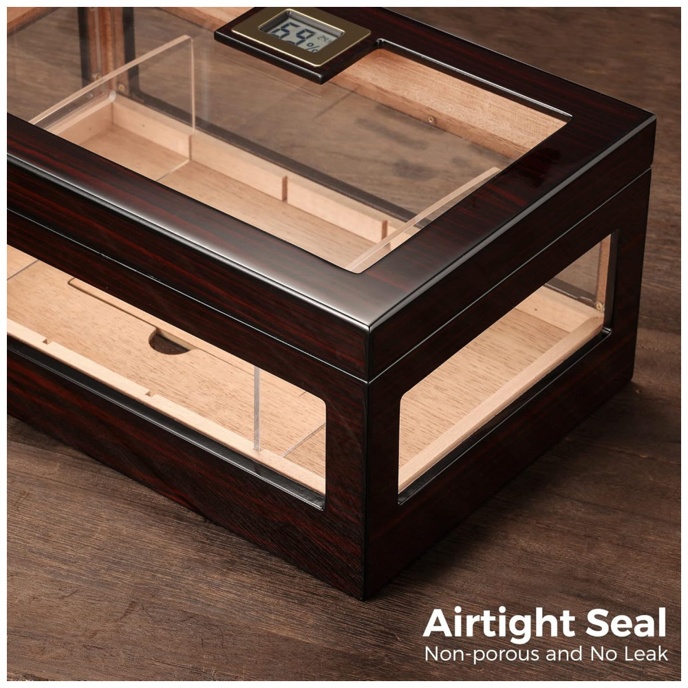 Humidor para Charutos Woodronic Cristal com Iluminação LED de 6 Cores e Higrômetro Digital 120 Unidades