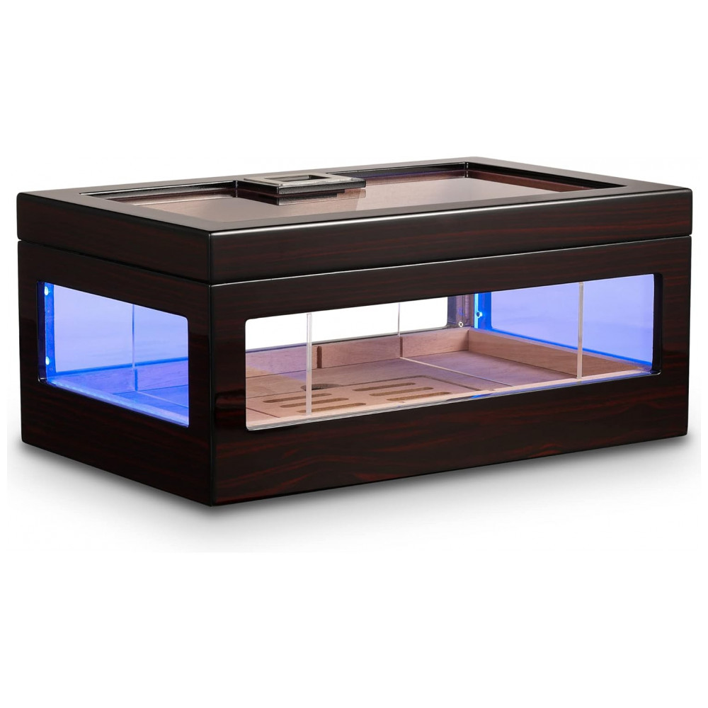Humidor para Charutos Woodronic Cristal com Iluminação LED de 6 Cores e Higrômetro Digital 120 Unidades