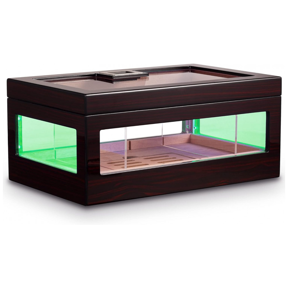 Humidor para Charutos Woodronic Cristal com Iluminação LED de 6 Cores e Higrômetro Digital 120 Unidades