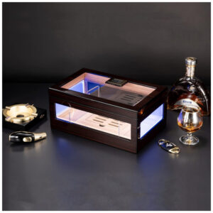 Humidor para Charutos Woodronic Cristal com Iluminação LED de 6 Cores e Higrômetro Digital 120 Unidades
