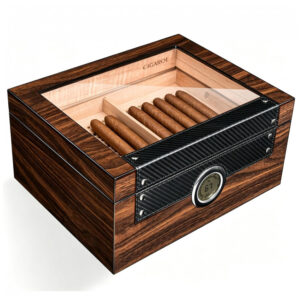 Humidor para Charutos Cigarol com Tampa de Vidro Madeira Cedro Espanhol Capacidade 70 75 Charutos