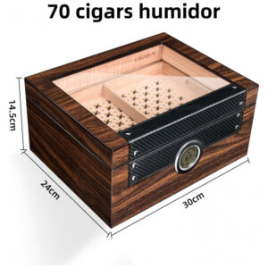 Humidor para Charutos Cigarol com Tampa de Vidro Madeira Cedro Espanhol Capacidade 70 75 Charutos