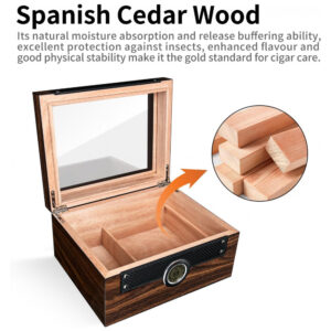 Humidor para Charutos Cigarol com Tampa de Vidro Madeira Cedro Espanhol Capacidade 70 75 Charutos