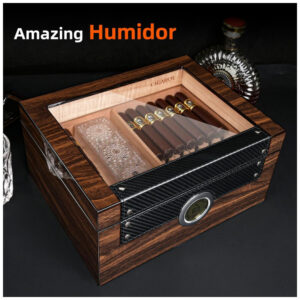 Humidor para Charutos Cigarol com Tampa de Vidro Madeira Cedro Espanhol Capacidade 70 75 Charutos