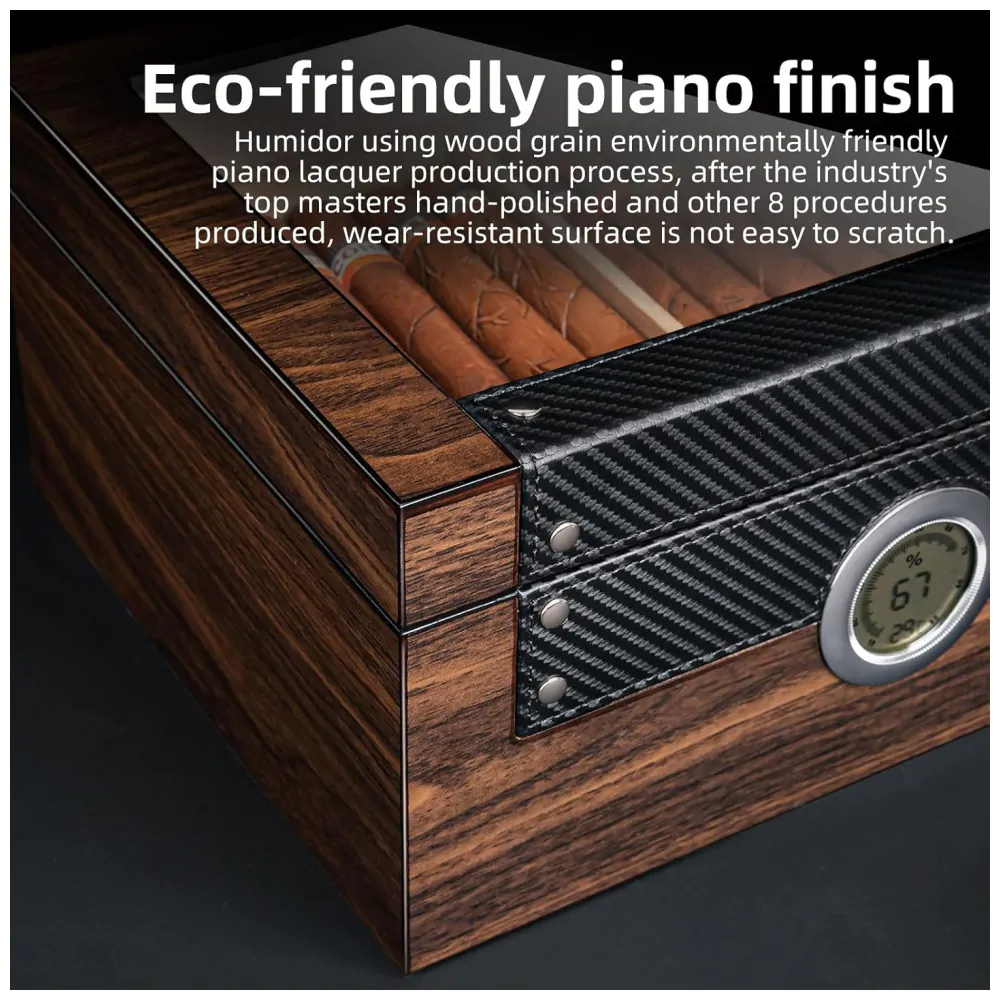Humidor para Charutos Cigarol com Tampa de Vidro Madeira Cedro Espanhol Capacidade 70 75 Charutos