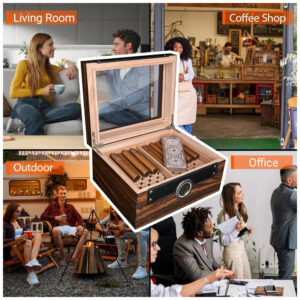 Humidor para Charutos Cigarol com Tampa de Vidro Madeira Cedro Espanhol Capacidade 70 75 Charutos