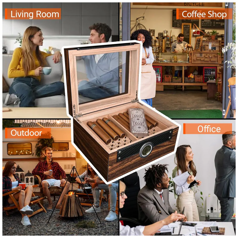 Humidor para Charutos Cigarol com Tampa de Vidro Madeira Cedro Espanhol Capacidade 70 75 Charutos