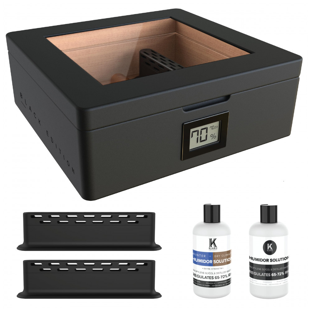 Humidor Case Elegance MAG Preto Fosco Capacidade 20 30 Charutos Vedação Magnética Higrômetro Digital