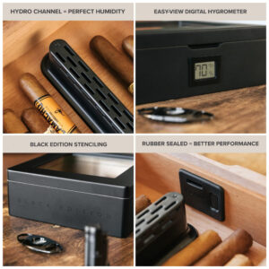 Humidor Case Elegance MAG Preto Fosco Capacidade 20 30 Charutos Vedação Magnética Higrômetro Digital