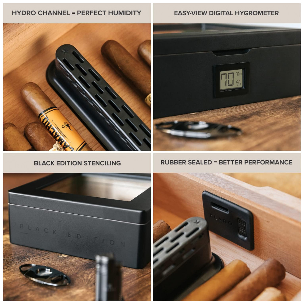 Humidor Case Elegance MAG Preto Fosco Capacidade 20 30 Charutos Vedação Magnética Higrômetro Digital
