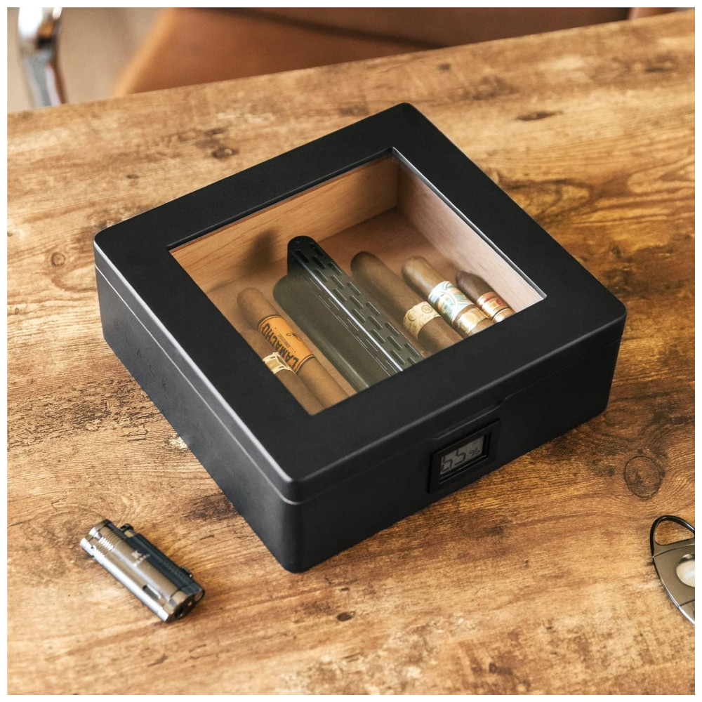 Humidor Case Elegance MAG Preto Fosco Capacidade 20 30 Charutos Vedação Magnética Higrômetro Digital