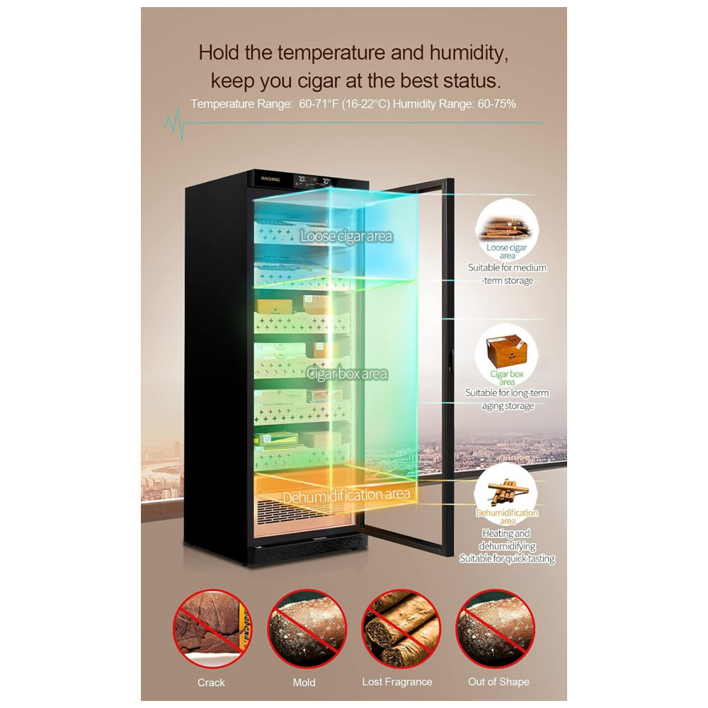 Gabinete Humidor Raching MON2800 Preto Controle Climático para Armazenamento de Charutos 320L