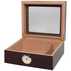 Humidor Desktop Quality Importers Capri Marrom com Tampa de Vidro e Cedro Espanhol 25 50 Charutos