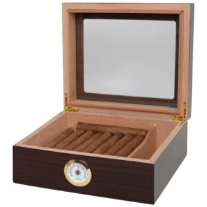Humidor Desktop Quality Importers Capri Marrom com Tampa de Vidro e Cedro Espanhol 25 50 Charutos