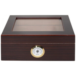 Humidor Desktop Quality Importers Capri Marrom com Tampa de Vidro e Cedro Espanhol 25 50 Charutos
