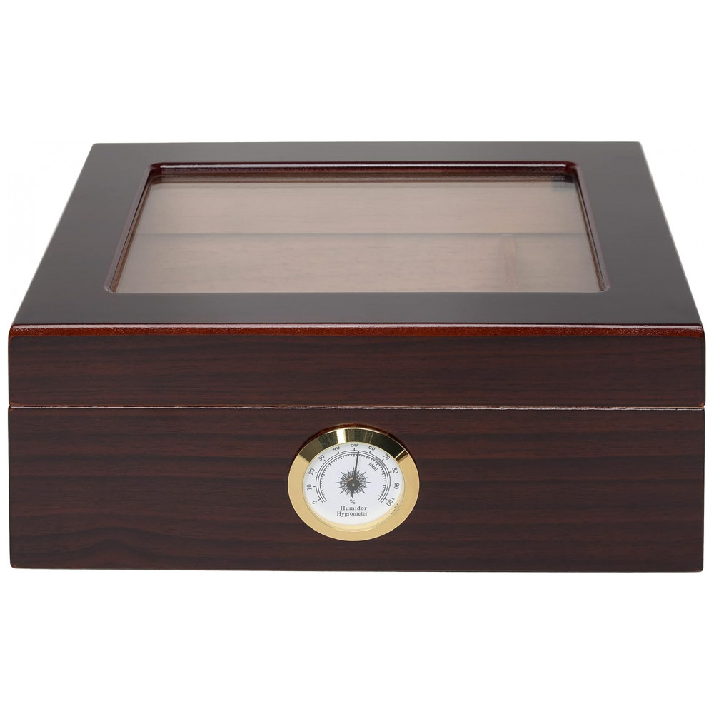 Humidor Desktop Quality Importers Capri Marrom com Tampa de Vidro e Cedro Espanhol 25 50 Charutos