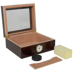 Humidor Desktop Quality Importers Capri Marrom com Tampa de Vidro e Cedro Espanhol 25 50 Charutos