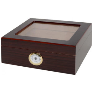 Humidor Desktop Quality Importers Capri Marrom com Tampa de Vidro e Cedro Espanhol 25 50 Charutos