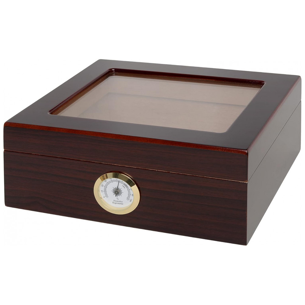 Humidor Desktop Quality Importers Capri Marrom com Tampa de Vidro e Cedro Espanhol 25 50 Charutos