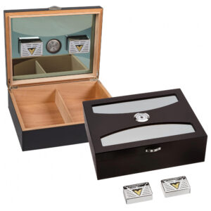 Humidor de Charutos Prestige Import Group Delano Preto Tampa de Vidro UV Capacidade 100 Charutos