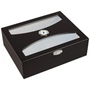 Humidor de Charutos Prestige Import Group Delano Preto Tampa de Vidro UV Capacidade 100 Charutos