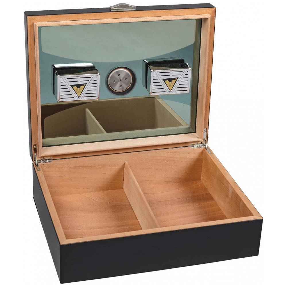 Humidor de Charutos Prestige Import Group Delano Preto Tampa de Vidro UV Capacidade 100 Charutos