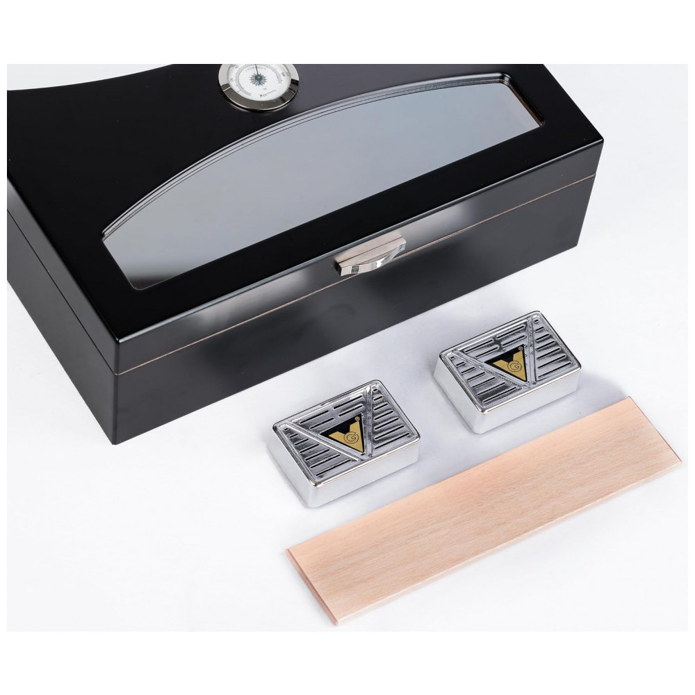 Humidor de Charutos Prestige Import Group Delano Preto Tampa de Vidro UV Capacidade 100 Charutos