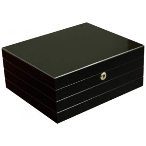 Humidor de Mesa Prestige Import Group Onyx Linear Motif 50 Charutos Cedro Espanhol Laca Preta Higrômetro e Chave