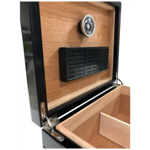 Humidor de Mesa Prestige Import Group Onyx Linear Motif 50 Charutos Cedro Espanhol Laca Preta Higrômetro e Chave