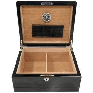 Humidor de Mesa Prestige Import Group Onyx Linear Motif 50 Charutos Cedro Espanhol Laca Preta Higrômetro e Chave