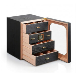 Humidor Epress Premium Preto Cedro Espanhol Capacidade 100 150 Charutos 4 Gavetas