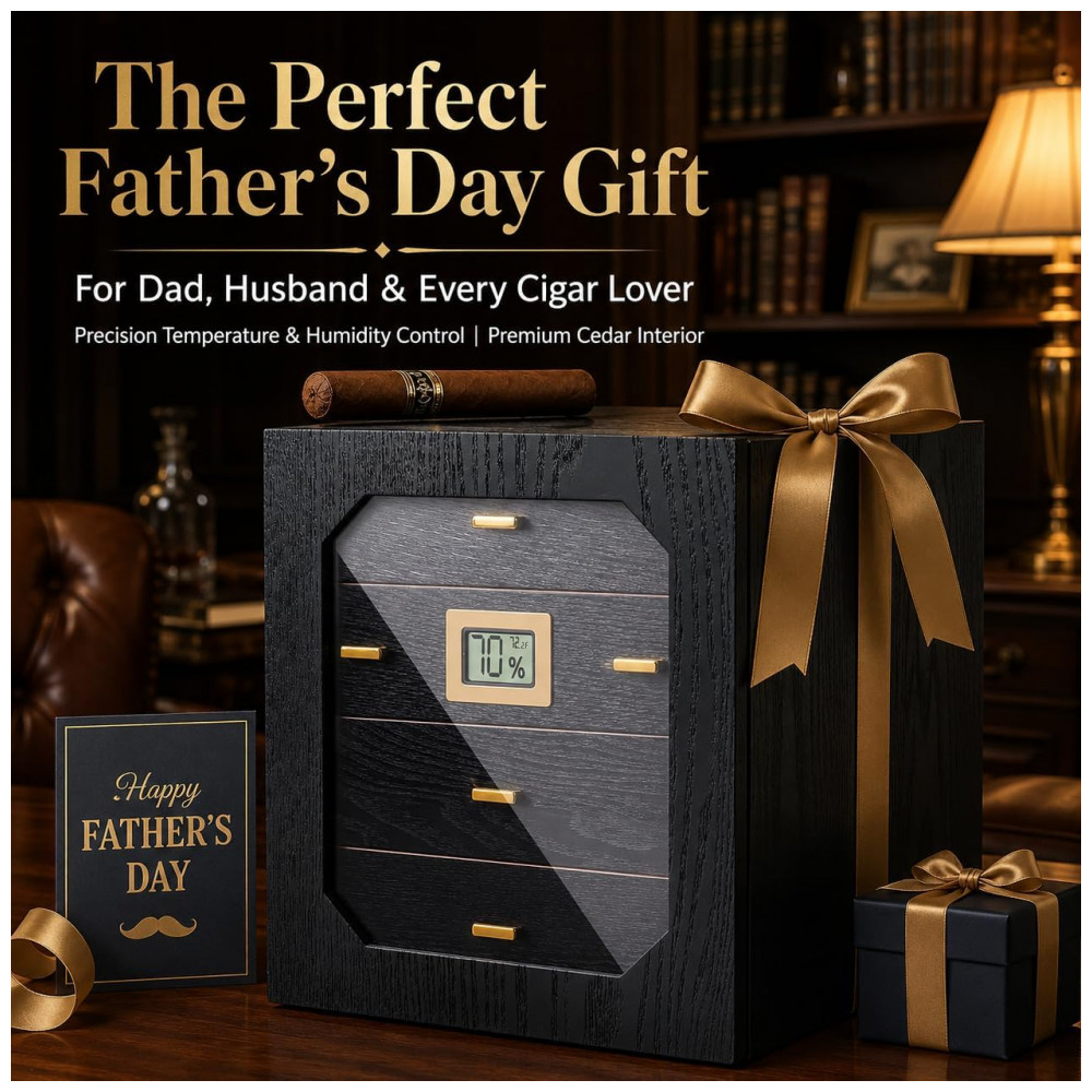 Humidor Epress Premium Preto Cedro Espanhol Capacidade 100 150 Charutos 4 Gavetas