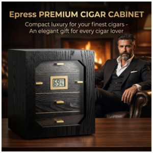 Humidor Epress Premium Preto Cedro Espanhol Capacidade 100 150 Charutos 4 Gavetas