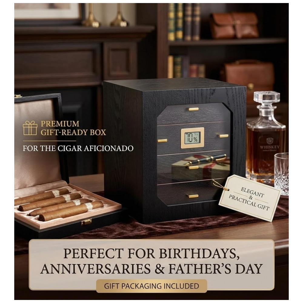 Humidor Epress Premium Preto Cedro Espanhol Capacidade 100 150 Charutos 4 Gavetas