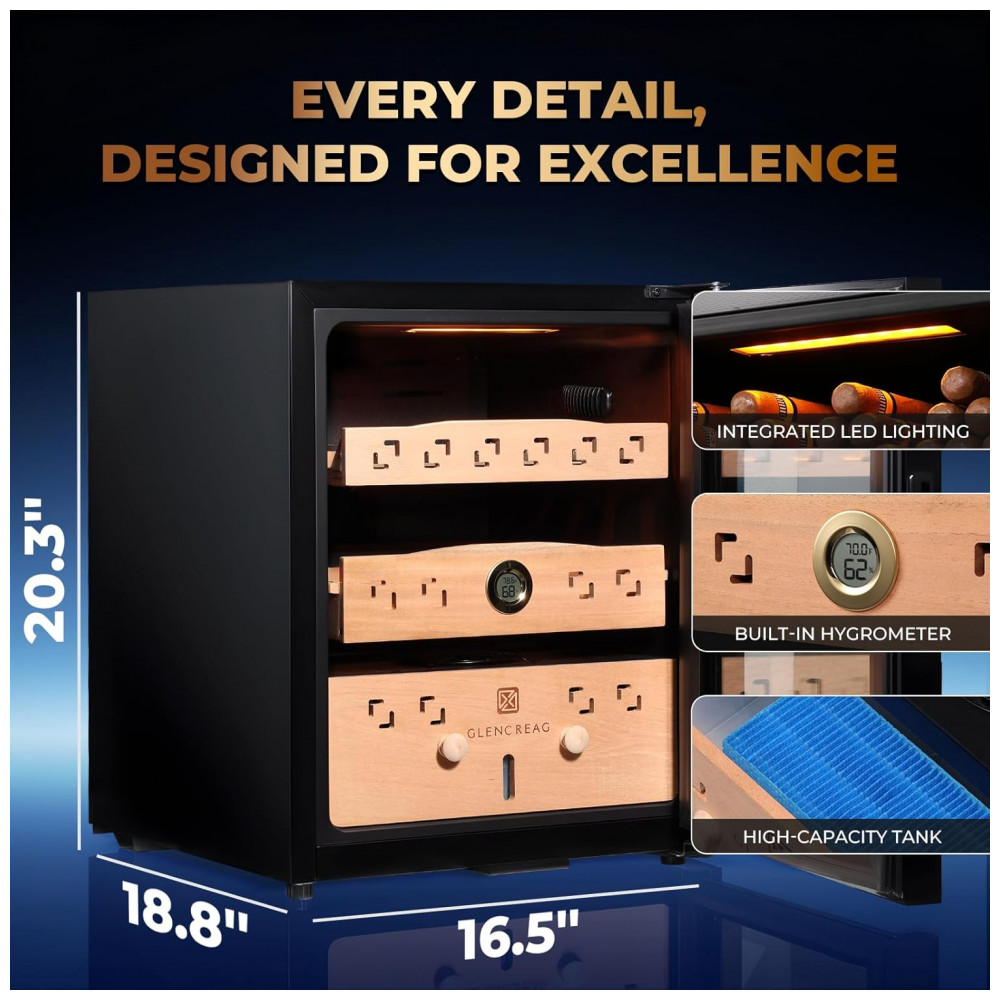Humidor Elétrico para Charutos GLENCREAG CM50D 50L Compressor Circulação 360 Remoção de Amônia Voltagem Não Informada