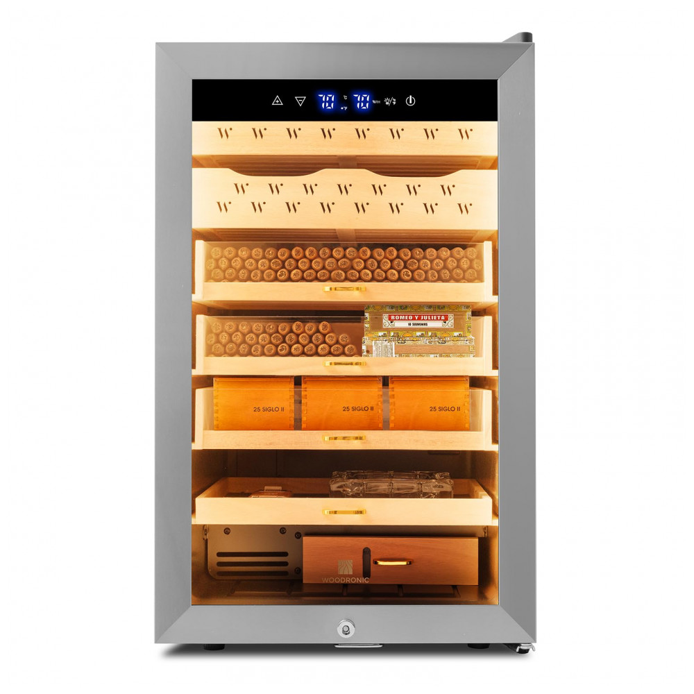 Humidor Elétrico Woodronic WA E Humidor para 400 Charutos 70L Controle de Temperatura e Umidade Prata