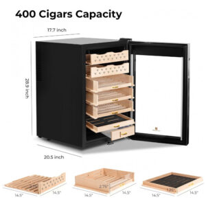 Humidor Elétrico Woodronic WA E Humidor para 400 Charutos 70L Controle de Temperatura e Umidade Prata