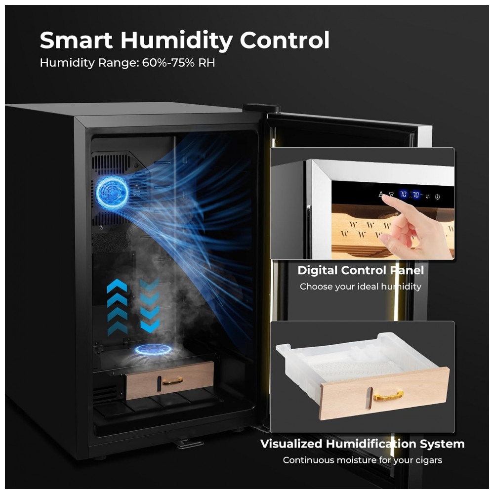 Humidor Elétrico Woodronic WA E Humidor para 400 Charutos 70L Controle de Temperatura e Umidade Prata