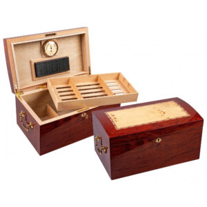 Humidor para Charutos Prestige Import Group Madeira Burl Lacado com Incrustação Mappa até 150 Charutos