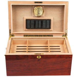 Humidor para Charutos Prestige Import Group Madeira Burl Lacado com Incrustação Mappa até 150 Charutos