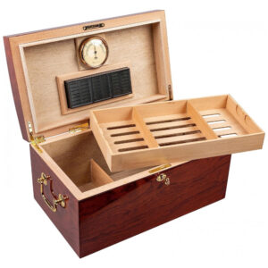 Humidor para Charutos Prestige Import Group Madeira Burl Lacado com Incrustação Mappa até 150 Charutos